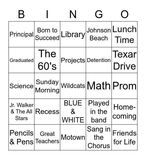 WHS Class of '68 Pensacola, FL Bingo Card