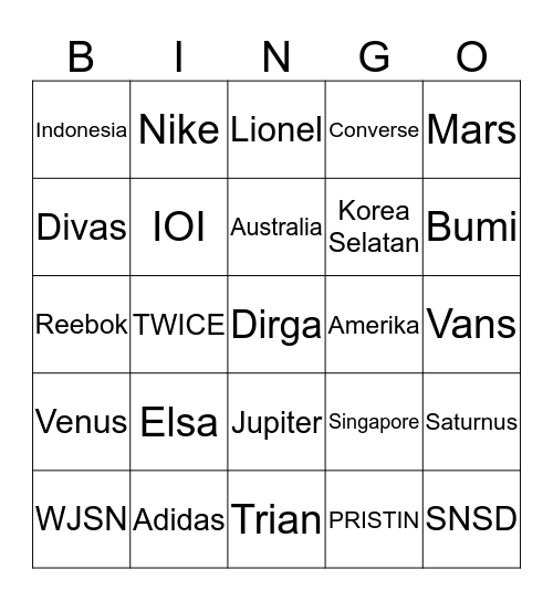 Adeera's Bingo Card