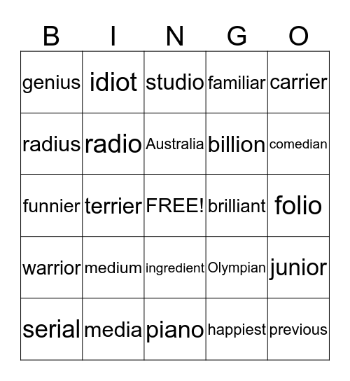 Untitled Bingo Card