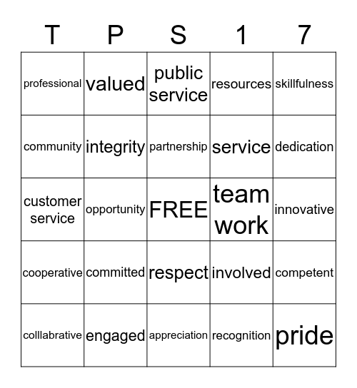 TPS 2017 Bingo Card