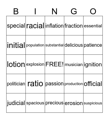 Untitled Bingo Card