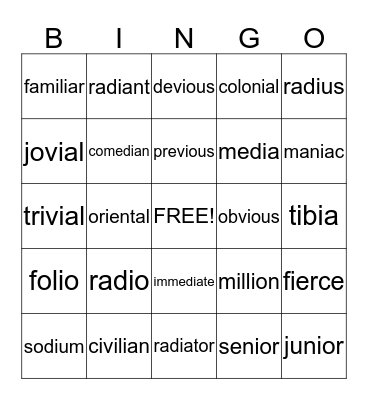 Untitled Bingo Card