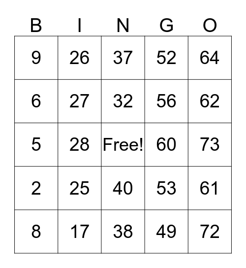 Tammy's Birthday Bingo Card