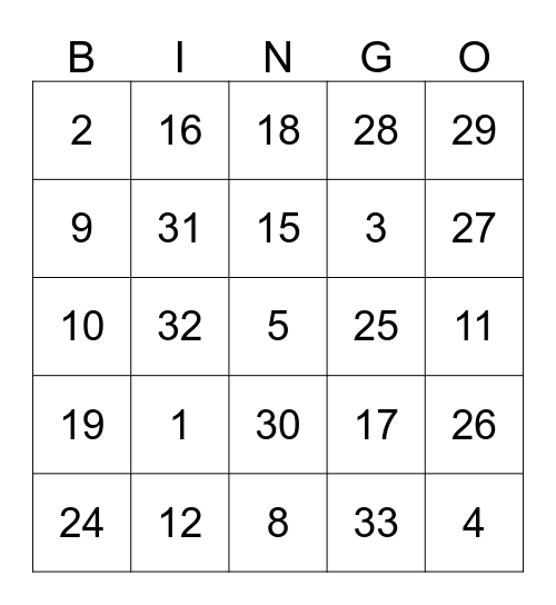 35 Bingo Card