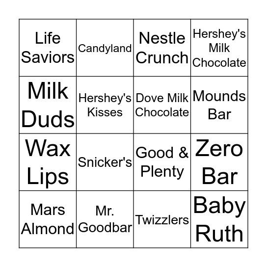 Candy Bingo Card