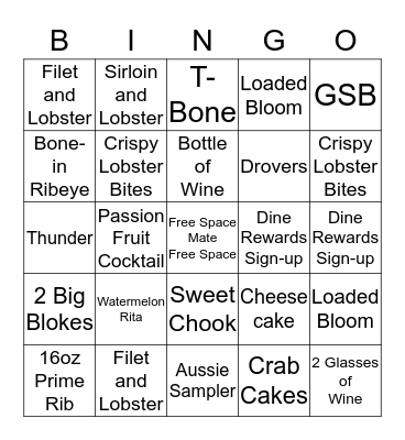 Outback Bingo Card