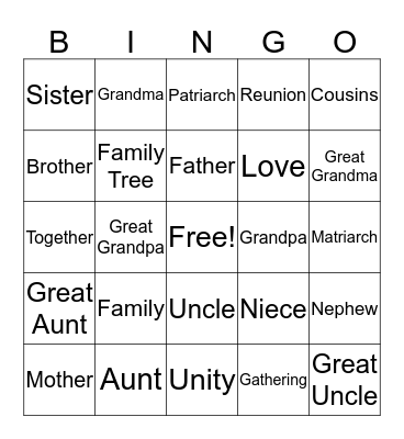 Collins Family Reunion Bingo Card