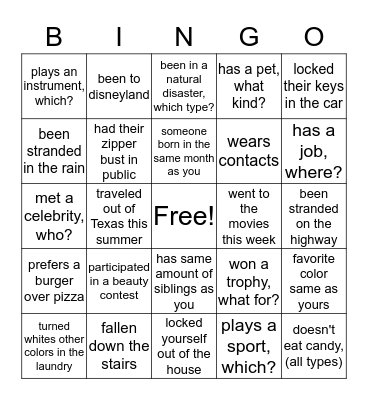 Get to knowing! Bingo Card