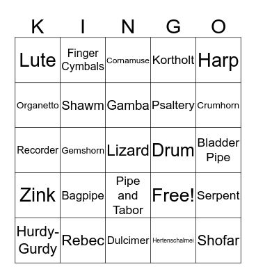 Medieval Instruments Bingo Card