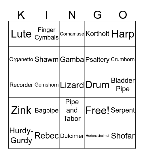 Medieval Instruments Bingo Card