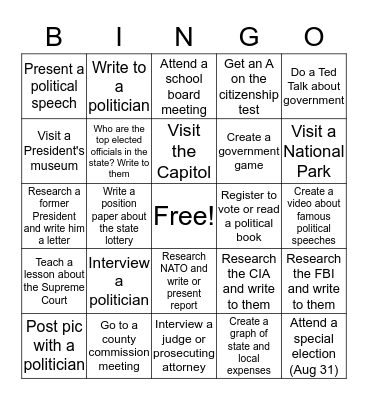 American Government Bingo Card