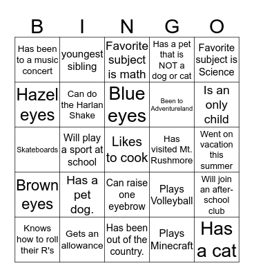 Name:___________________________________ Bingo Card