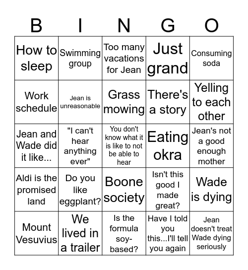 Applebaugh Bingo Card