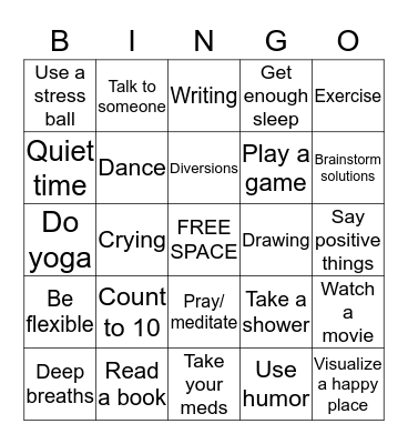 Anger Management Bingo Card
