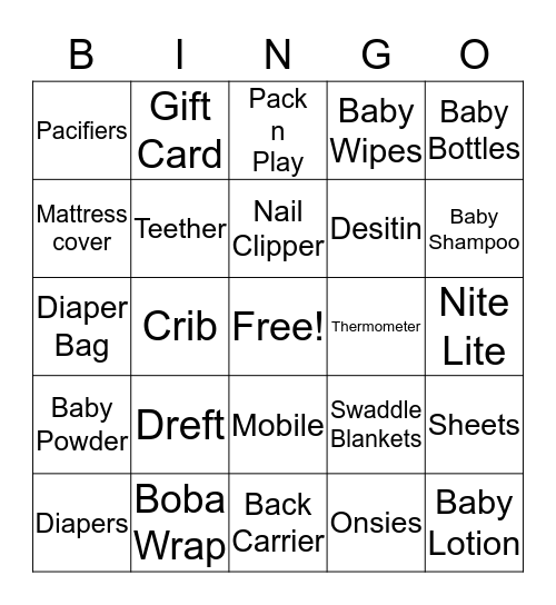 Baby Shower Bingo Card