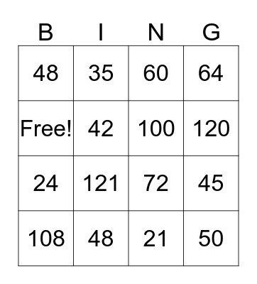 Multiplication and Division Problem Solving Bingo Card
