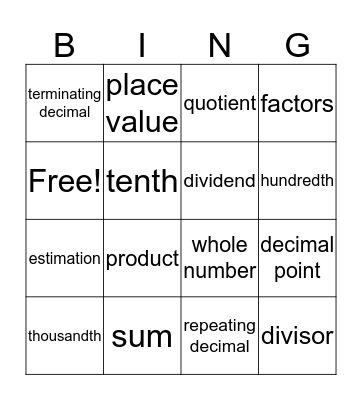 NUMBERS AND NUMBER SENSE Bingo Card