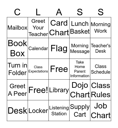Welcome to Miss Ells' Classroom: Find the items to make a BINGO and win a prize! Bingo Card