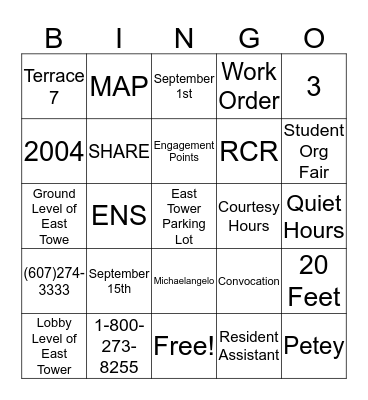 ResHall Bingo! Bingo Card