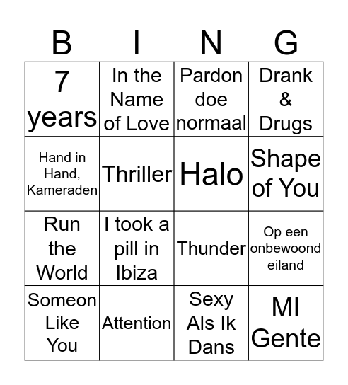 Muziek bingo! Bingo Card