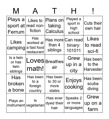 Icebreaker Bingo Card