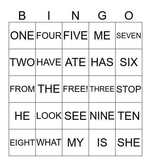 SIGHT WORDS Bingo Card