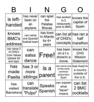 BMC Bingo Card