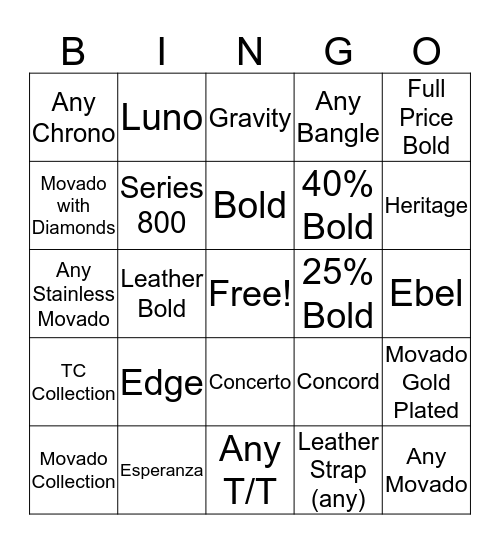 August Bingo Movado Bingo Card