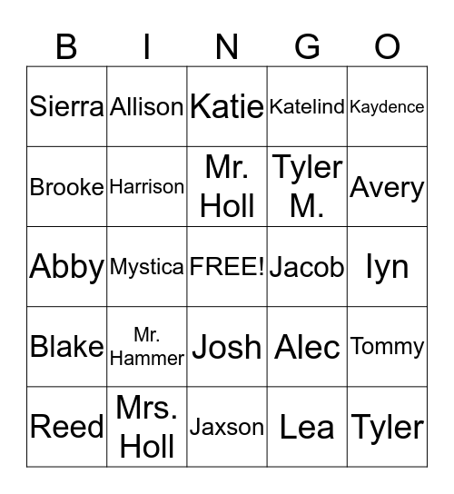 Classroom Bingo Card