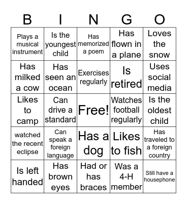 Let's Get to Know Each Other! Bingo Card