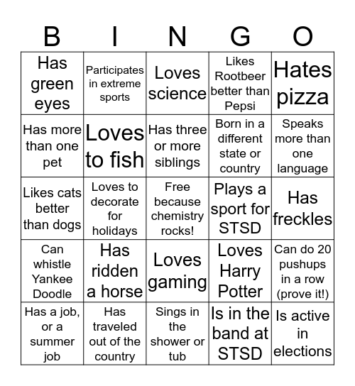 Get to know you BINGO Card