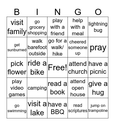 Summer Fun Bingo Card