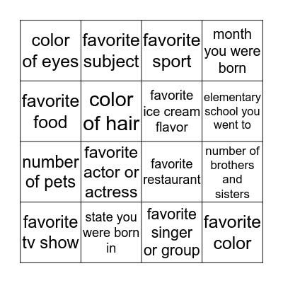 What Do We Have In Common? Bingo Card
