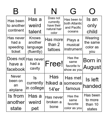 RRYA Bingo Card