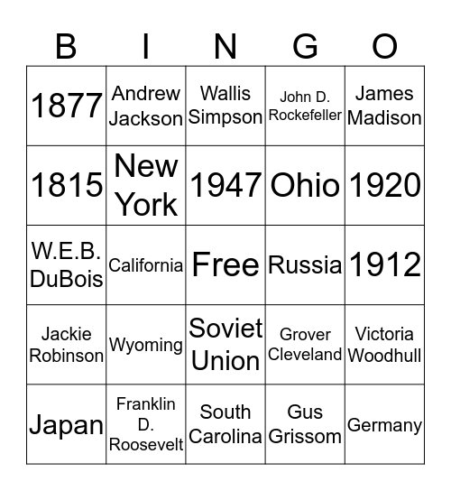 Pie for the People: Card 10 Bingo Card