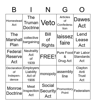 US II Bingo Card