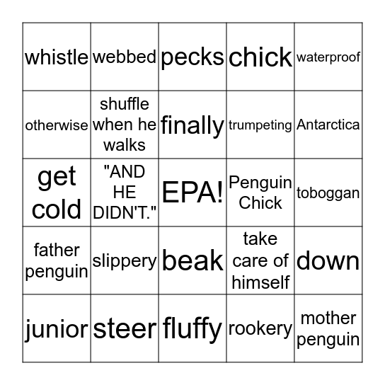 Penguin Bingo Card
