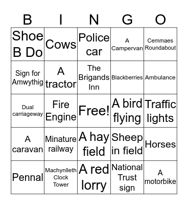 Car journey Bingo Card
