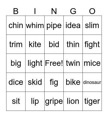 Long I Short I Bingo Card