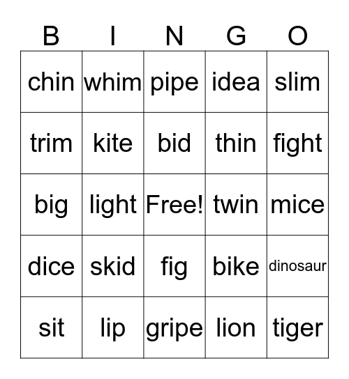 Long I Short I Bingo Card