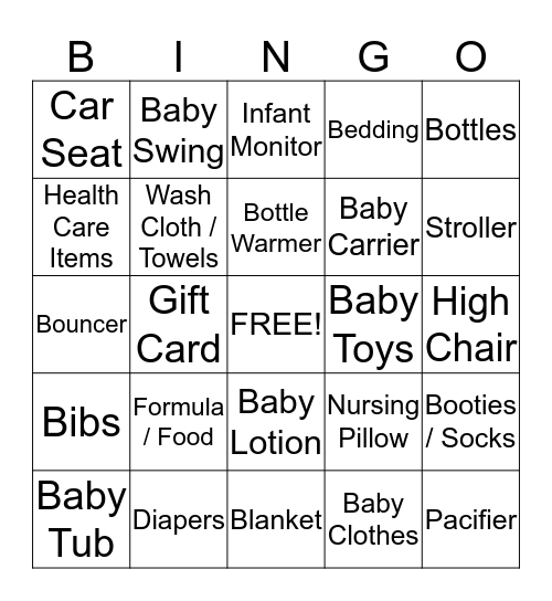 Tracey's BABY BINGO Card