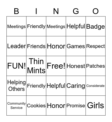 Girl Scout Bingo Card