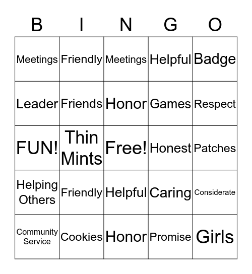 Girl Scout Bingo Card