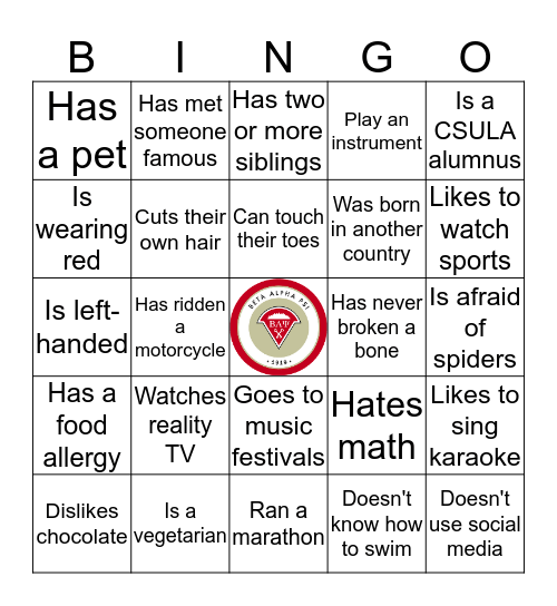 Beta Alpha Psi Bingo Card