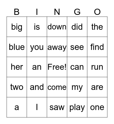 My Sight Words Bingo Card
