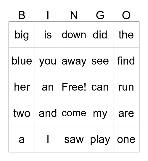 My Sight Words Bingo Card
