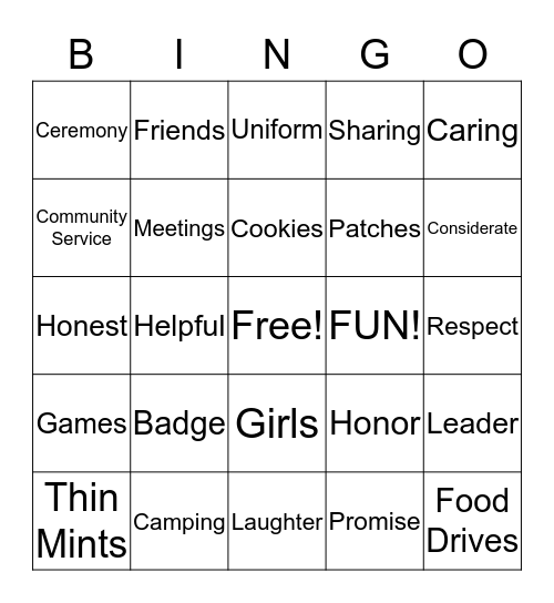 Girl Scout BINGO Card