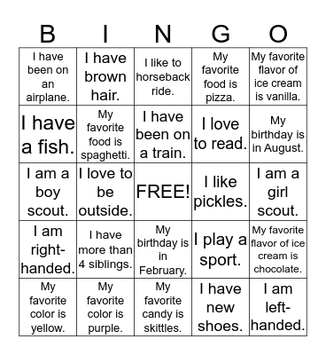 Getting to Know Your Kindergarten Friends Bingo Card