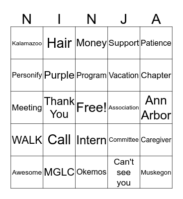 NINJA CONFERENCE CALL BINGO Card