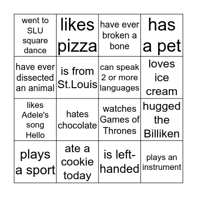 Fun Facts Bingo  Bingo Card